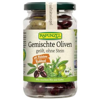 Gemischte Oliven mit Kräutern, ohne Stein geölt