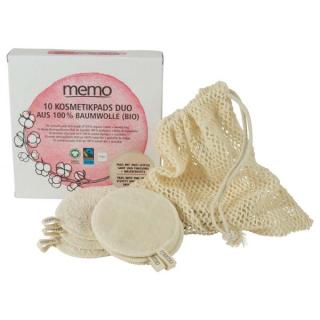 10er-Pack memo Bio-Baumwoll-Kosmetik Pads DUO inkl. Wäschebeutel