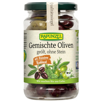 Gemischte Oliven mit Kräutern, ohne Stein geölt